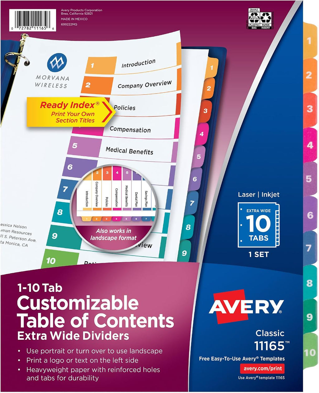 Extra-Wide Dividers for 3 Ring Binders, 10 Tabs per Set, Customizable Table of Contents, Multicolor Tabs, Works Great