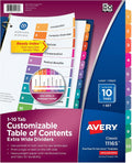 Extra-Wide Dividers for 3 Ring Binders, 10 Tabs per Set, Customizable Table of Contents, Multicolor Tabs, Works Great