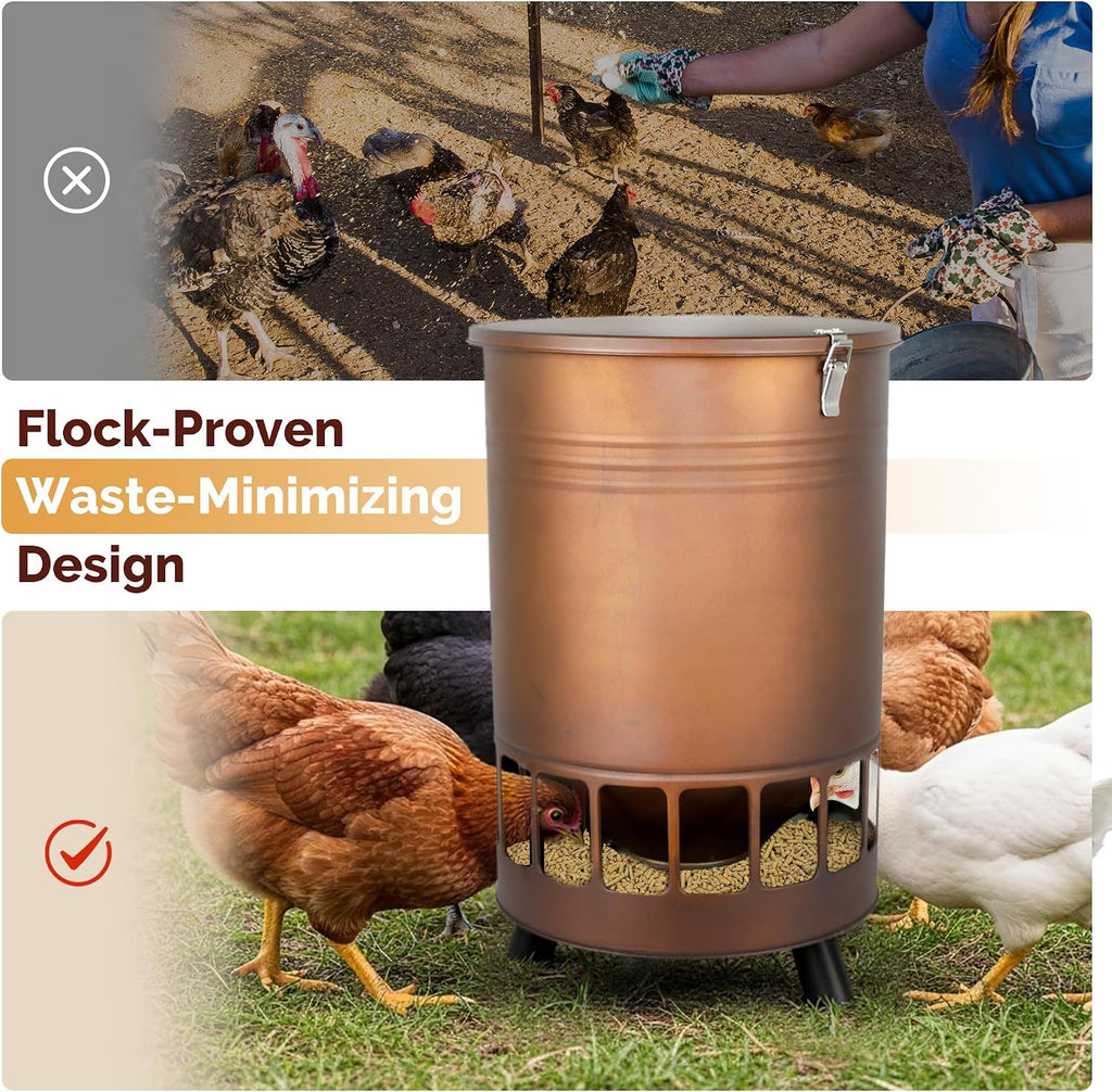 Solution4Patio 50LB No-Waste Chicken Feeder, Brown