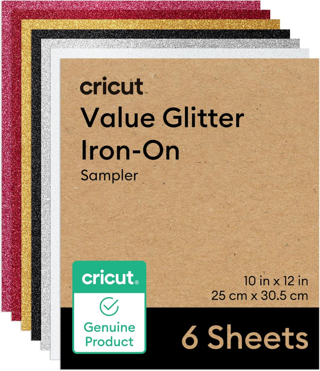 Value Glitter Iron On, Sampler Pack (10in x 12in, 6 Sheets) | HTV Heat Transfer Vinyl