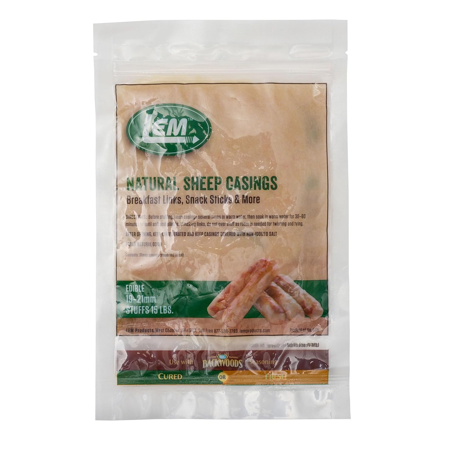 Products Natural Sheep Casings, 19–21mm Edible Sausage Casings for Snack Sticks, Hot Dogs, Breakfast Sausage