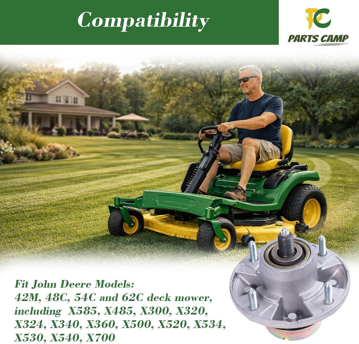Mower Deck Spindle Assembly Replaces John Deere AM144377 AM124498 AM131680 - Fits LX280 LX289 GX325 GX335 LT180 LT190