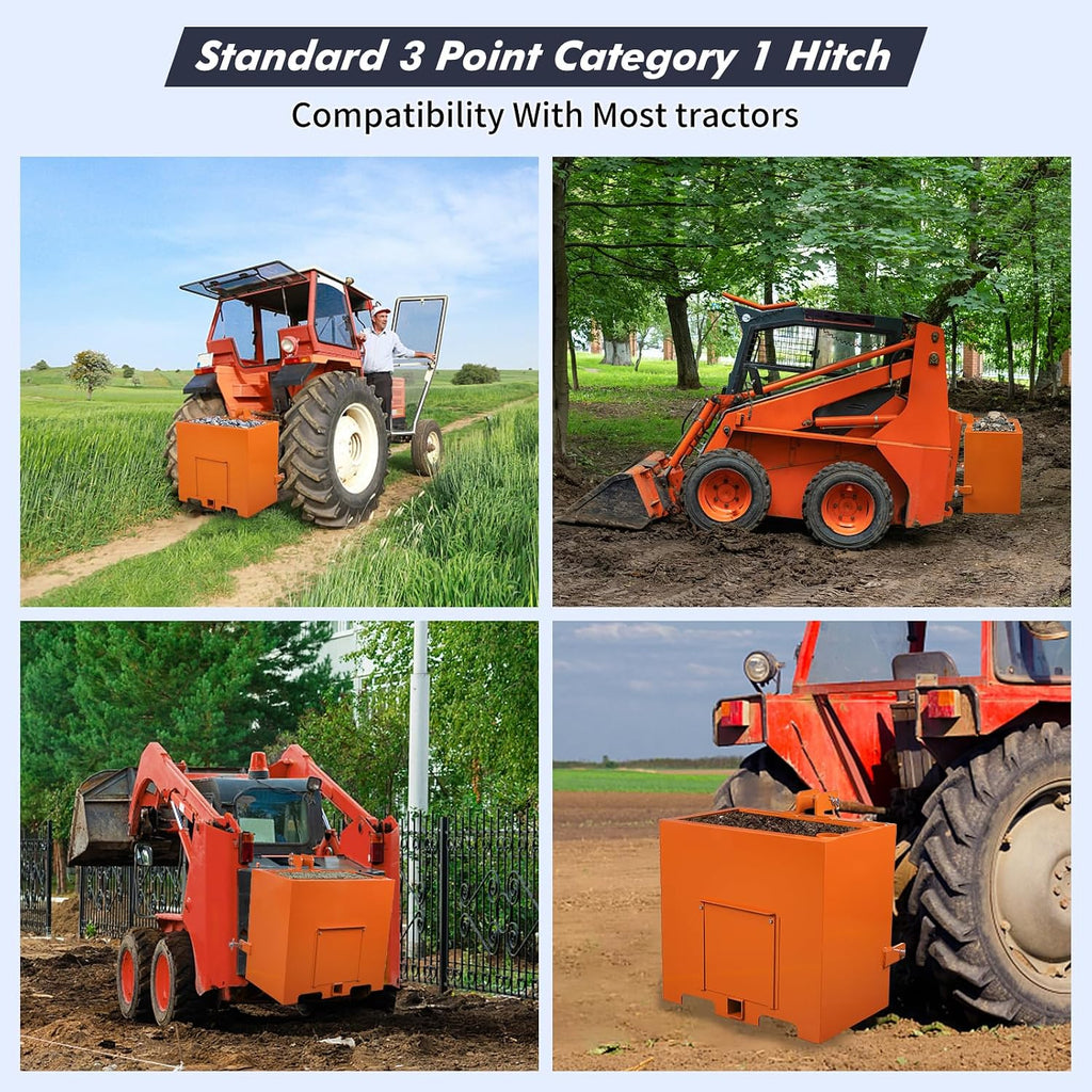 3 Point Ballast Box for Tractor Category 1, 800 LBS Capacity 5 Cu.ft Volume, Heavy Duty Steel with Standard 2" Hitch