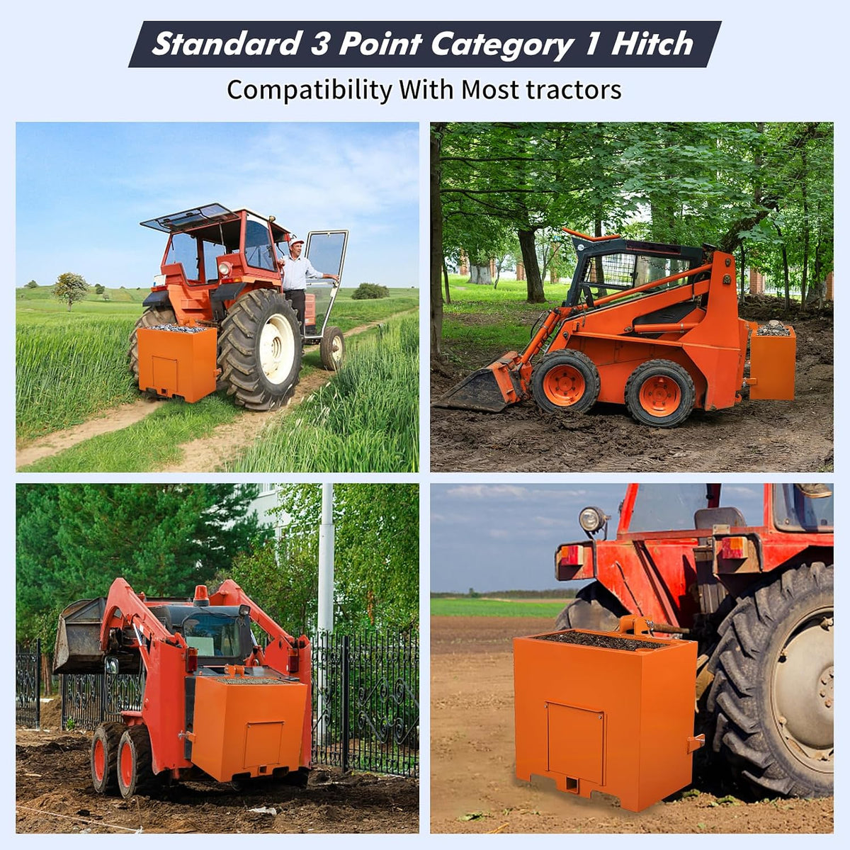 3 Point Ballast Box for Tractor Category 1, 800 LBS Capacity 5 Cu.ft Volume, Heavy Duty Steel with Standard 2" Hitch