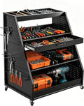 4-Tier Heavy Duty Rolling Tool Cart with Pegboard & Sliding Tray, 440 LBS Load Capacity Steel Utility Cart on