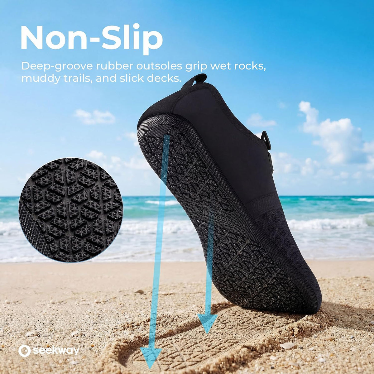 Water Shoes Quick-Dry Aqua Socks Barefoot Slip-on for Beach Pool Swim River Yoga Lake Surf Women Men Black SK001