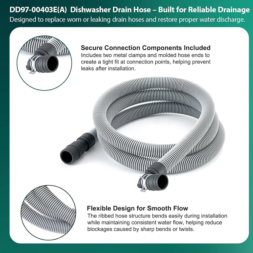 𝙊𝙀𝙈 DD97-00403E(A) Dishwasher Drain Hose (7.25ft) - Compatible With Samsung Dishwasher Parts DW80K5050U DW80R9950U DW80J3020U DW80R5061U Replacement : AP6981640 PS12749174 EAP12749174 PD00069562