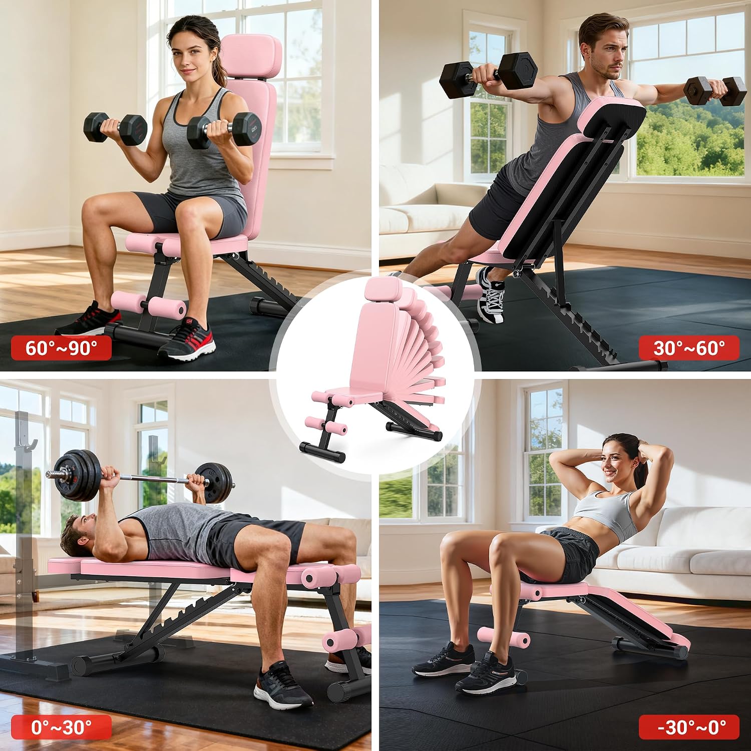 Workout Bench, 10 Backrests Adjustable Weight Bench with Extended Headrest, 800LBS Foldable Weight Bench for Home