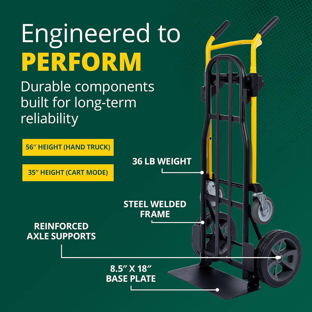 Trucks JDCSC0335PC Kwik Shift 5-in-1 Hand Truck, 1000 lb | Steel dolly and cart with push-button quick change and