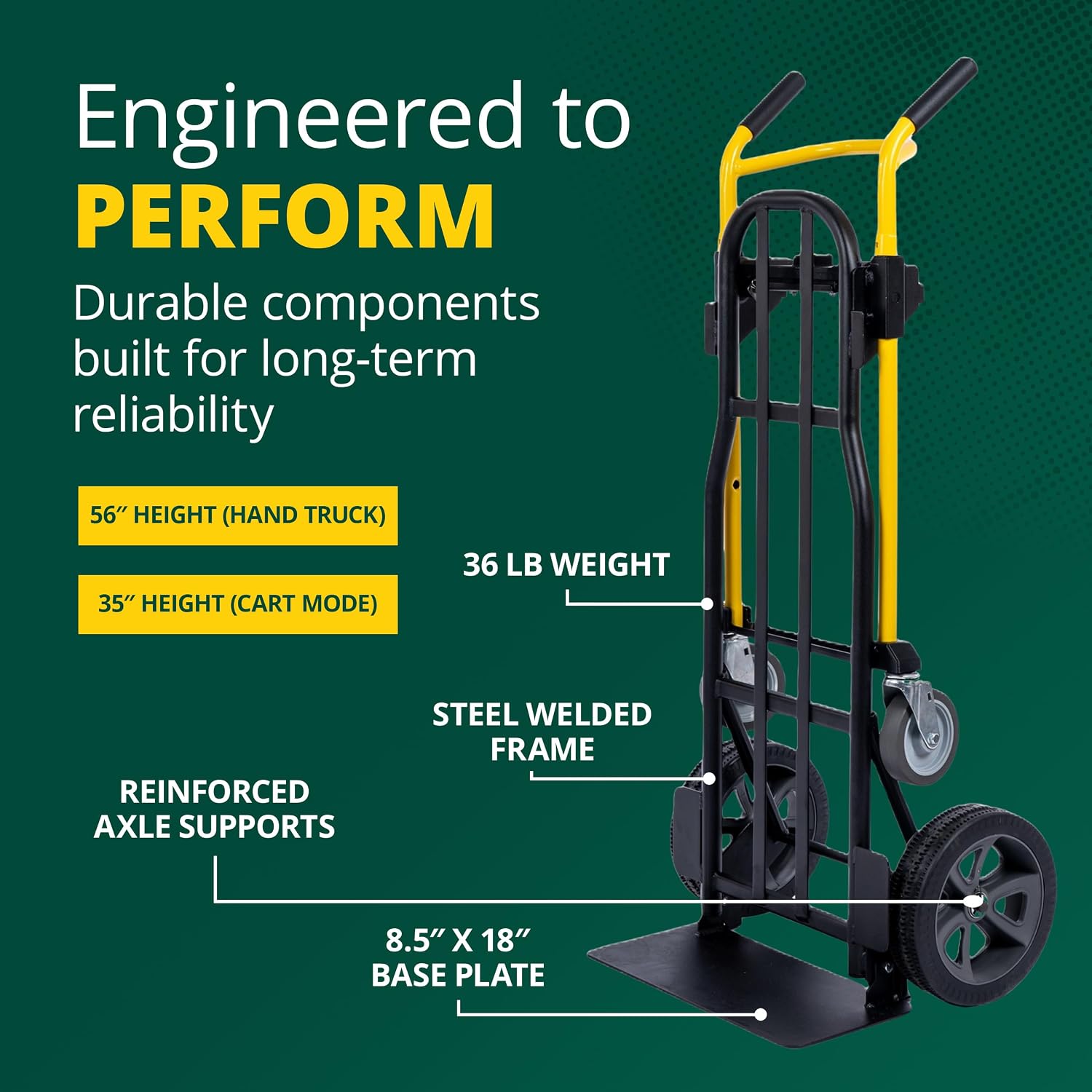 Trucks JDCSC0335PC Kwik Shift 5-in-1 Hand Truck, 1000 lb | Steel dolly and cart with push-button quick change and