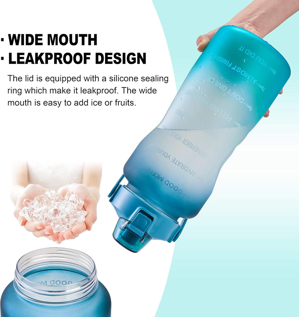 64oz/128oz Leakproof Free Drinking Water Bottle with Motivational Time Marker BPA Free for Fitness, Gym and Outdoor