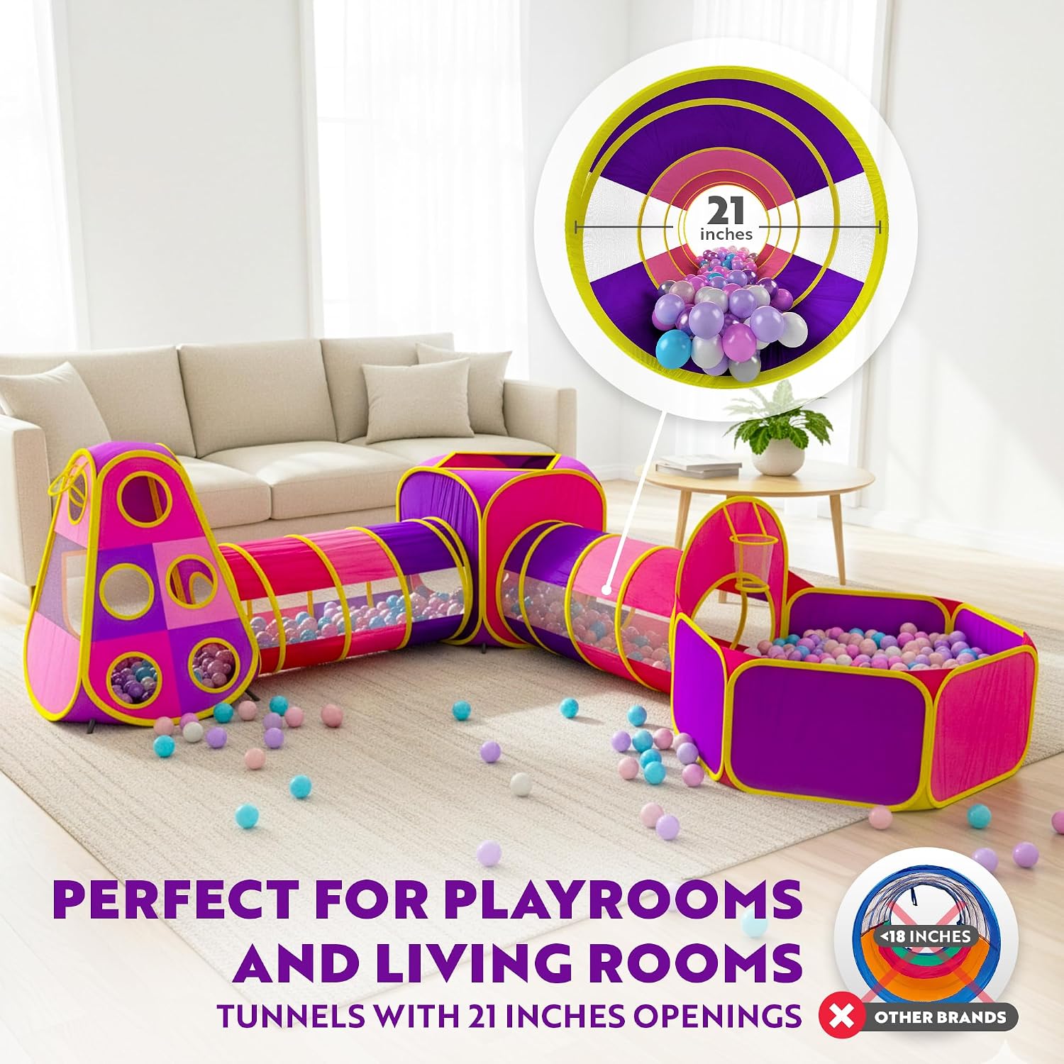 5pc Kids' Play Tents & Tunnels - Ball Pit for Toddlers, Basketball Hoop, Crawling Tubes, Pop-Up Playhouses, Baby