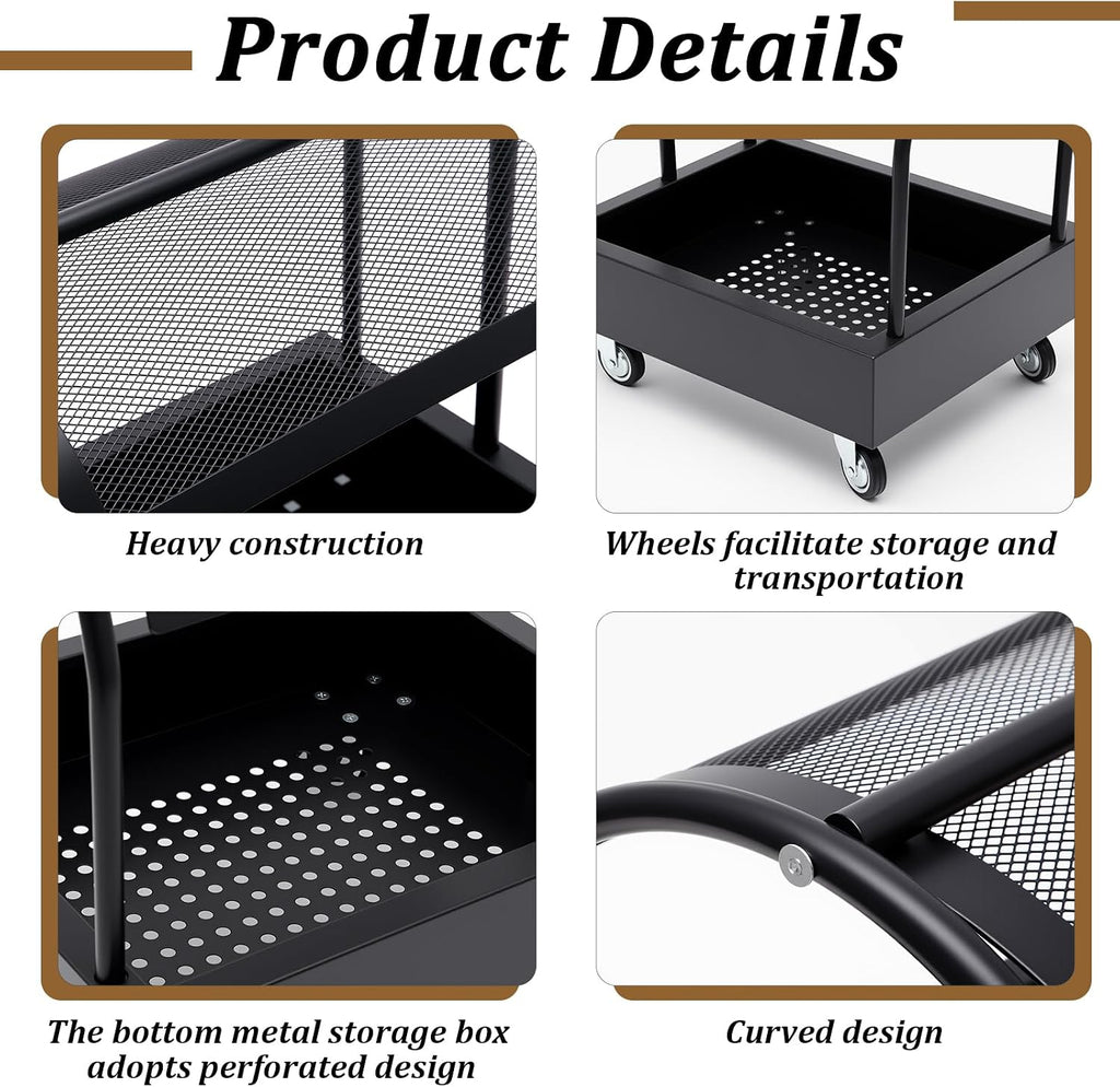 Metal Rolling Saddle Rack Cart with Basket Storage, 360° Wheels
