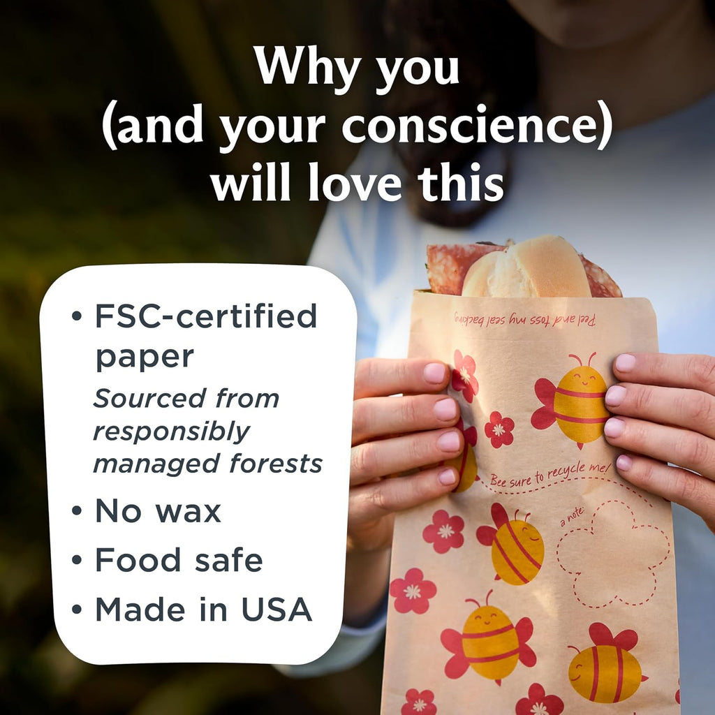 Recyclable Sealable Paper Sandwich Bags for Kids, 50 ct, Bee