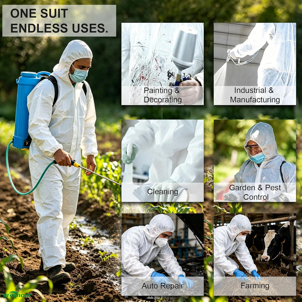 12 Pack Disposable SMS Hazmat Suits with Hood White M-3XL | 5 Size Options, High Density SMS Material Coveralls, Tear
