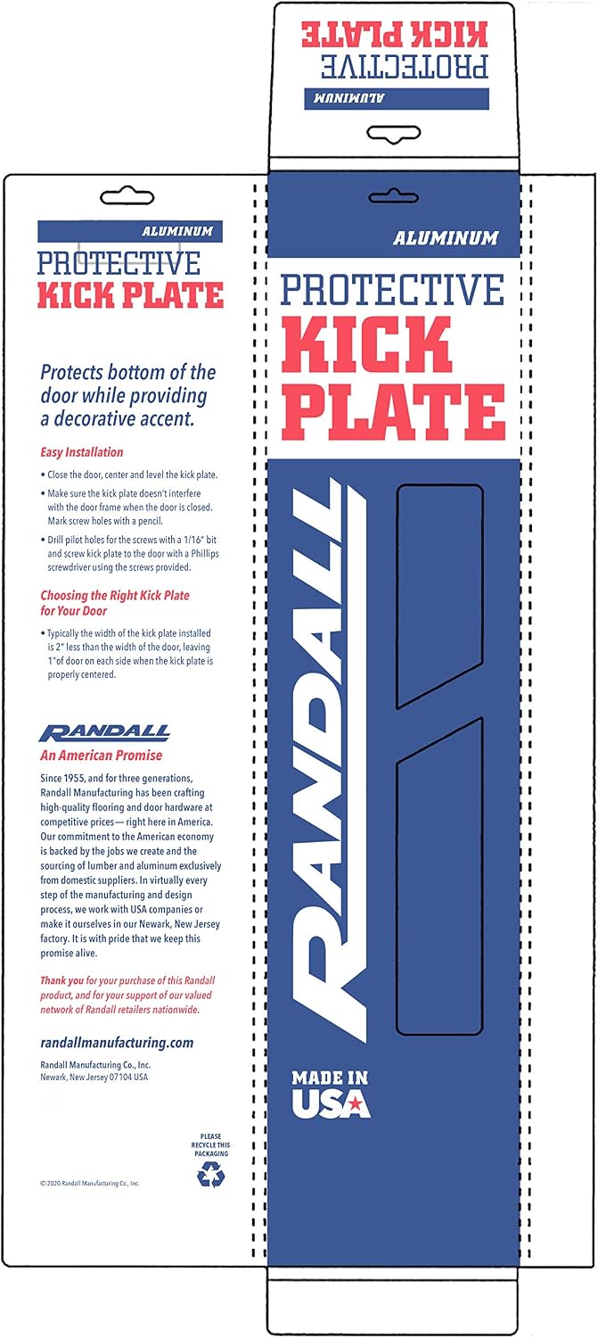 Brass Plated Kick Plate | 8” x 34” | Heavy Gauge Aluminum | Bright Gold Finish | Mounting Holes & Screws Included for