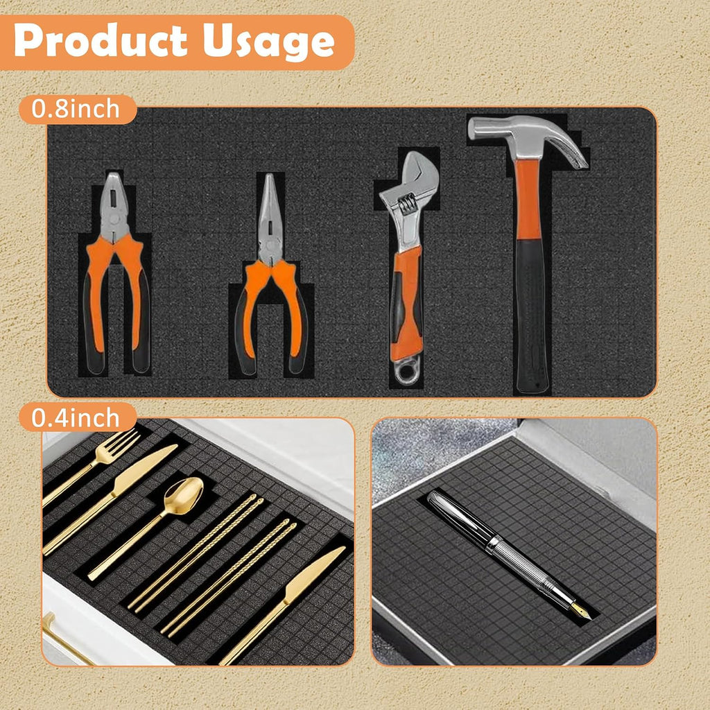 16" x 12" Pick and Pluck Foam Inserts for Tool Box – 8 Pack High-Density Polyurethane Foam Sheets (4×0.4in +