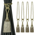 4 Pack Tassel Curtain Tiebacks Handmade Holdbacks (Dark Beige)