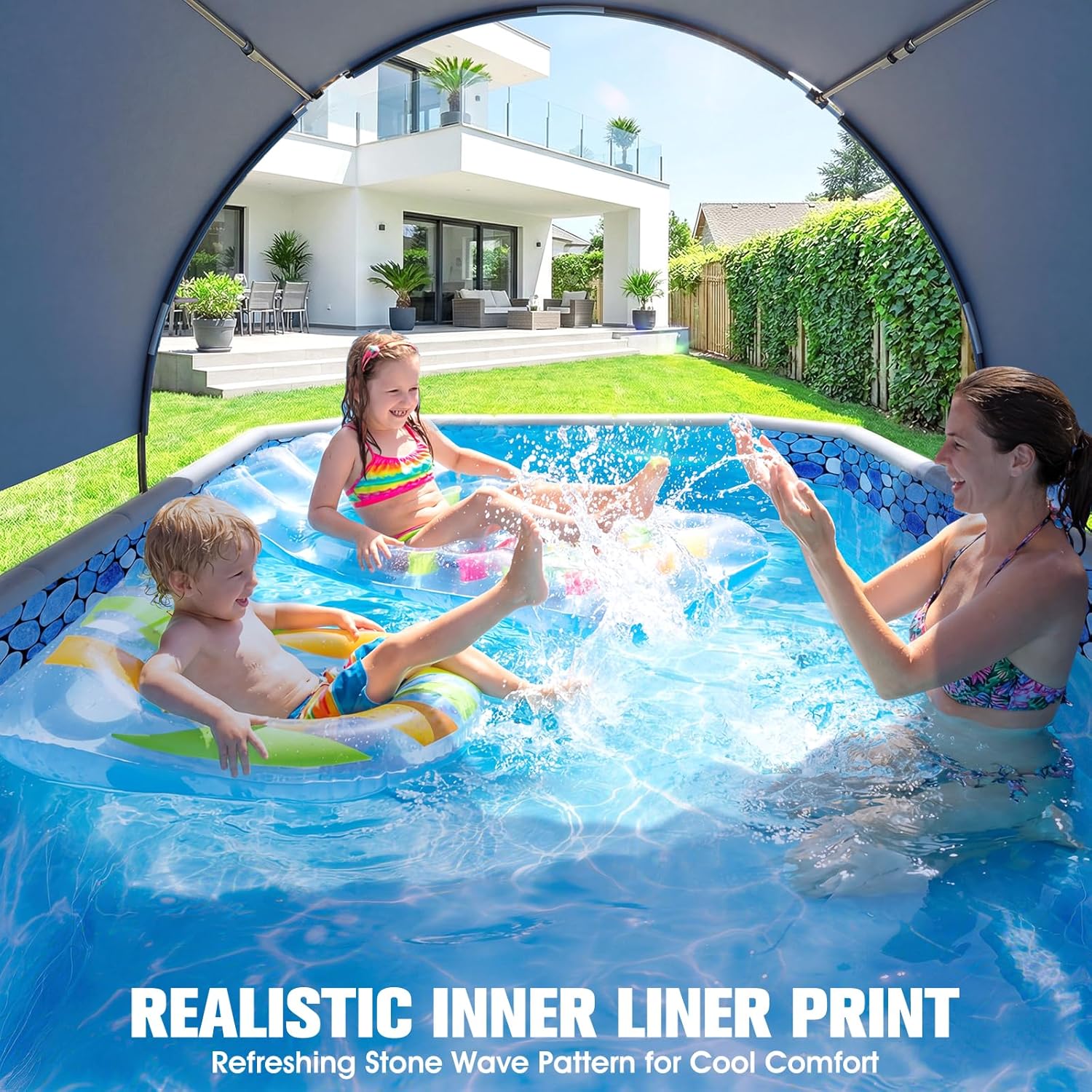 Foldable Pool with Canopy,Non Inflatable Pool,Large Foldable Swimming Pool for Adult Portable Pool,Large Collapsible
