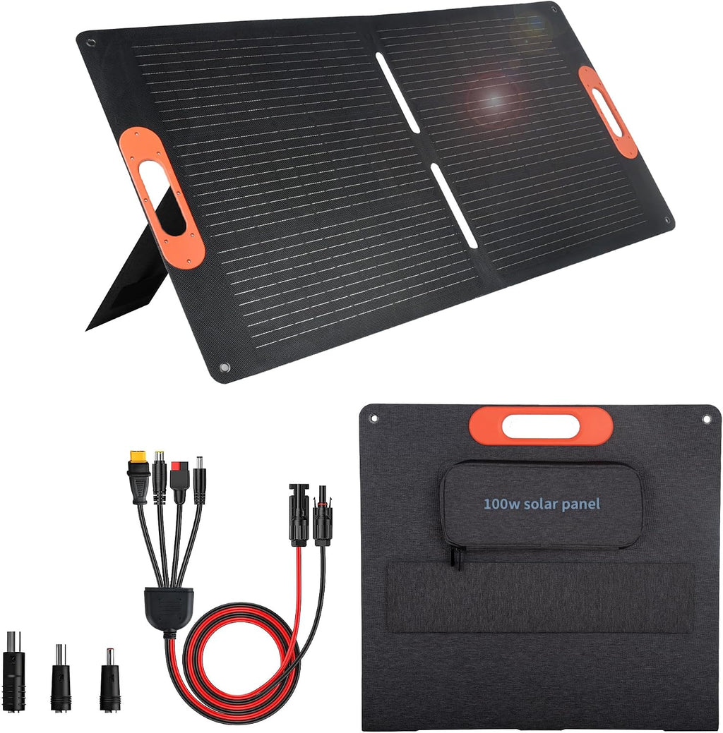 100W Portable Solar Panel for Power Station Generator,100 Watt Foldable Solar Panel Charger with MC4 Output,3-in-1 DC