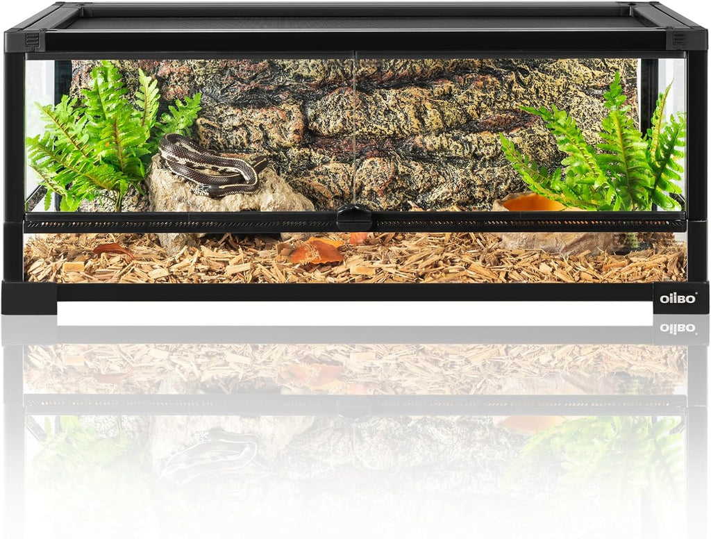 20 Gallon Tempered Glass Reptile Tank, 33" x 15" x 9" Reptile Terrarium with Sliding Door Top Screen Ventilation