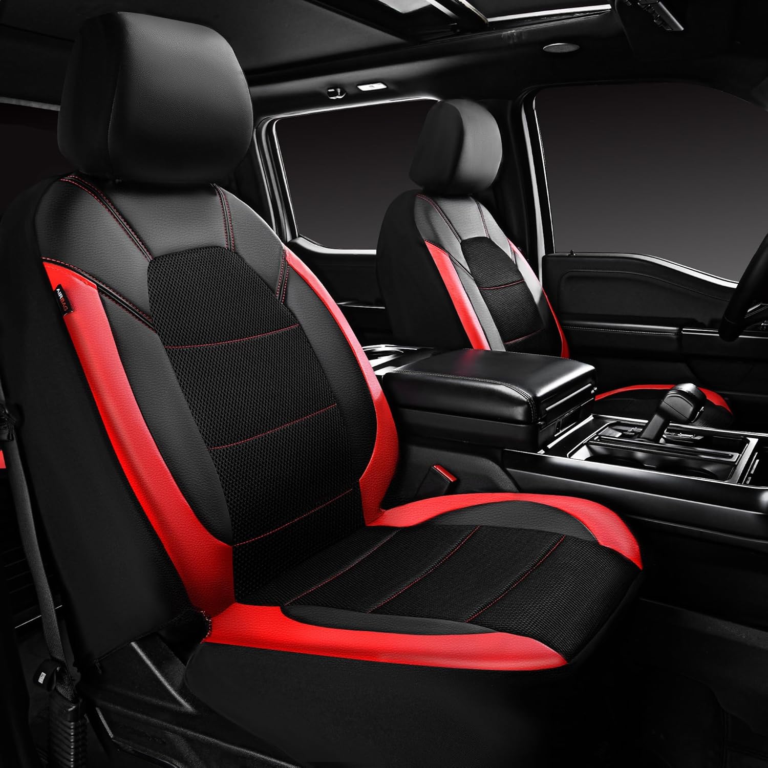 Universal Leather car seat Covers Sport fits Most Cars, SUVs, Trucks, and Vans (Full Set, Black Red)