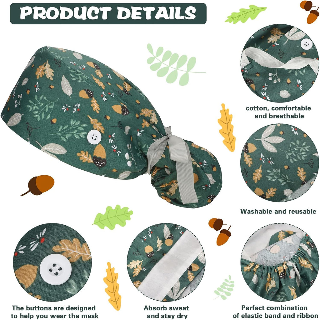 6 Pcs Scrub Caps Women with Buttons