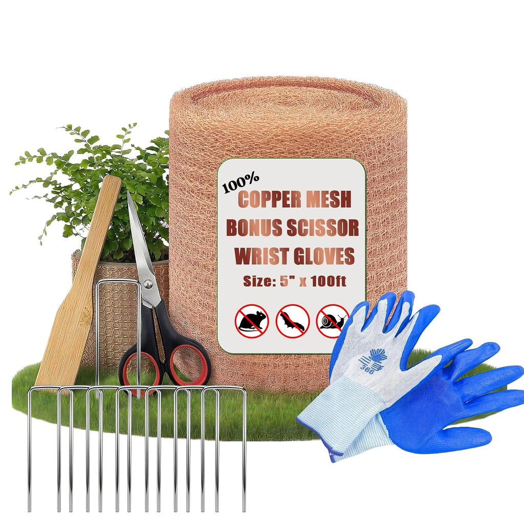 Copper Mesh Rodent Control, 5" x 100 ft Rustproof Copper Mesh Roll 100% Premium Copper Wool for Sealing Holes, Blocks