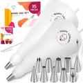 Cake Decorating Kit – Reusable 16" & 14" Cotton Piping Bags with 10 Large Stainless Steel Icing Tips – Durable
