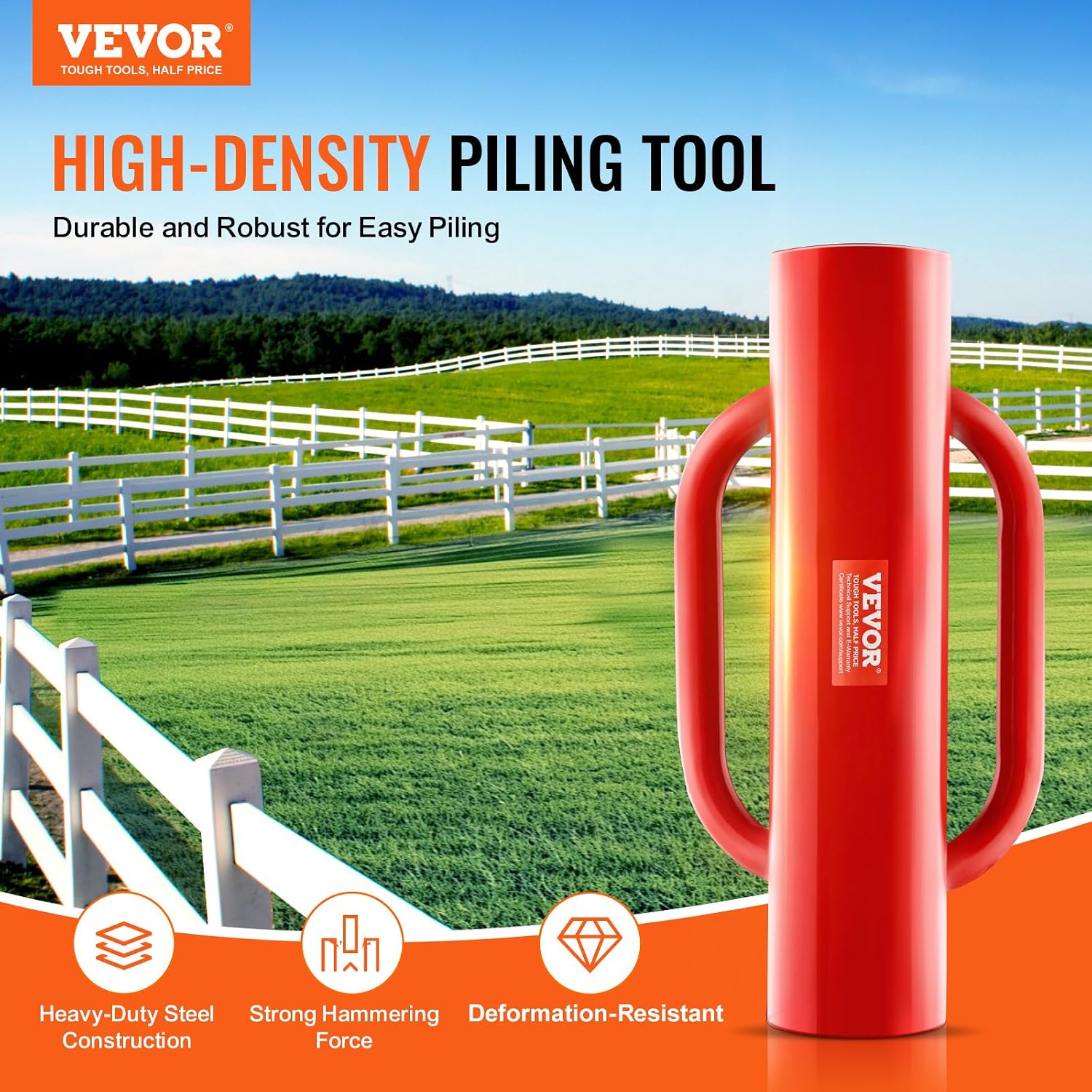 Fence T Post Driver, 2.7" Inner Diameter Post Pounder with Handles, 14LB Heavy Duty Carbon Steel Hand Post Rammer