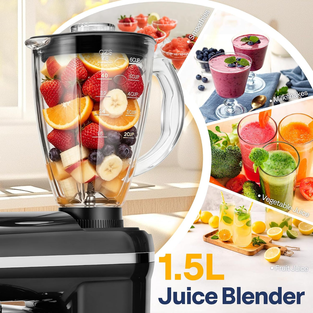 3-in-1 Stand Mixer, 6-Quart Tilt-Head Mixer, 10 Speeds, Black