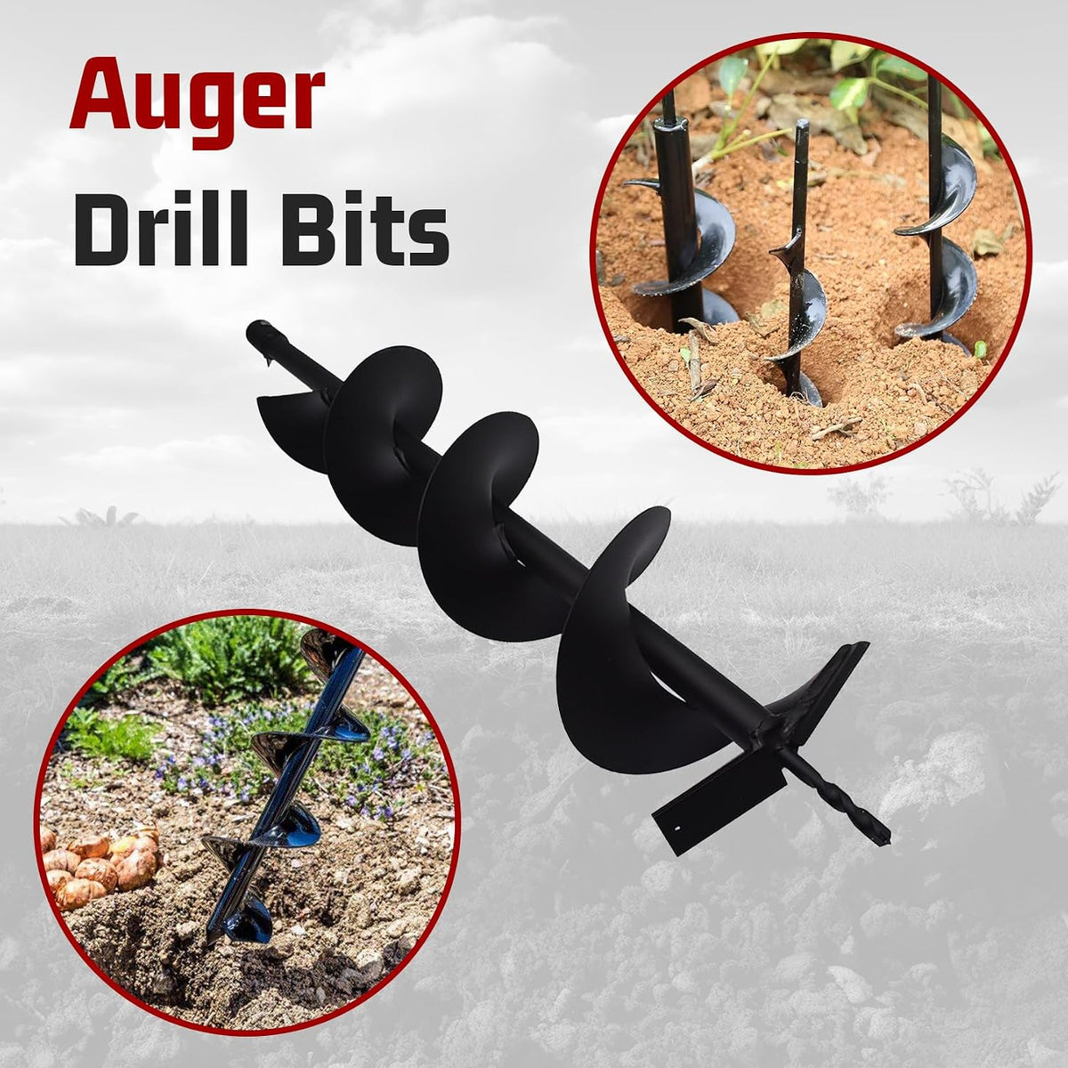 Earth Auger Drill Bits 4" 6" 8" 10" 12" for Gas Powered Post Fence Hole Digger (6inch) Hole Inner Diameter 3/4 Inch