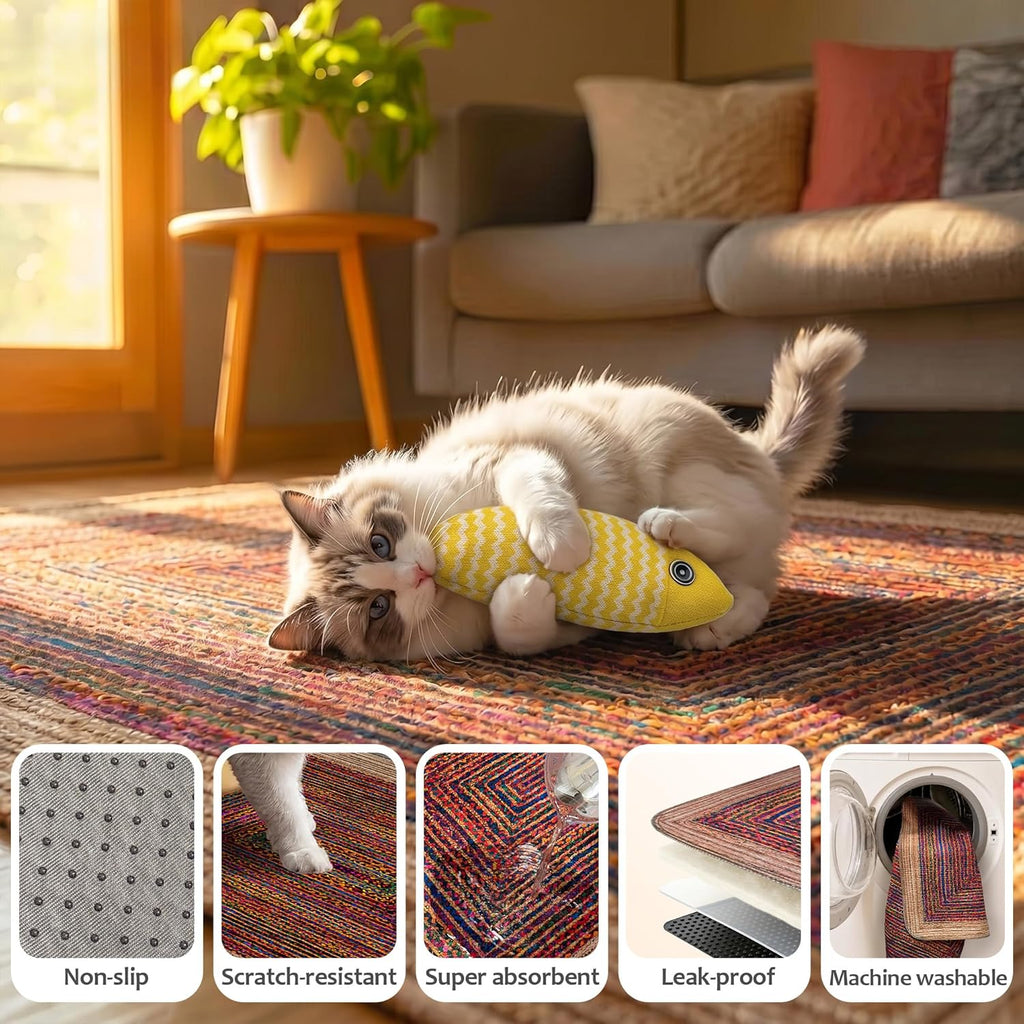 Cat Litter Mat 2 Pack, 24"x36" Litter Trapping Mats for Litter Box, Non-Slip, Super Absorbent & Urine Proof, Machine