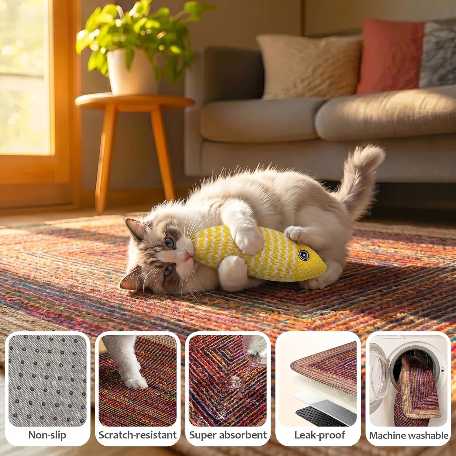 Cat Litter Mat 2 Pack, 24"x36" Litter Trapping Mats for Litter Box, Non-Slip, Super Absorbent & Urine Proof, Machine