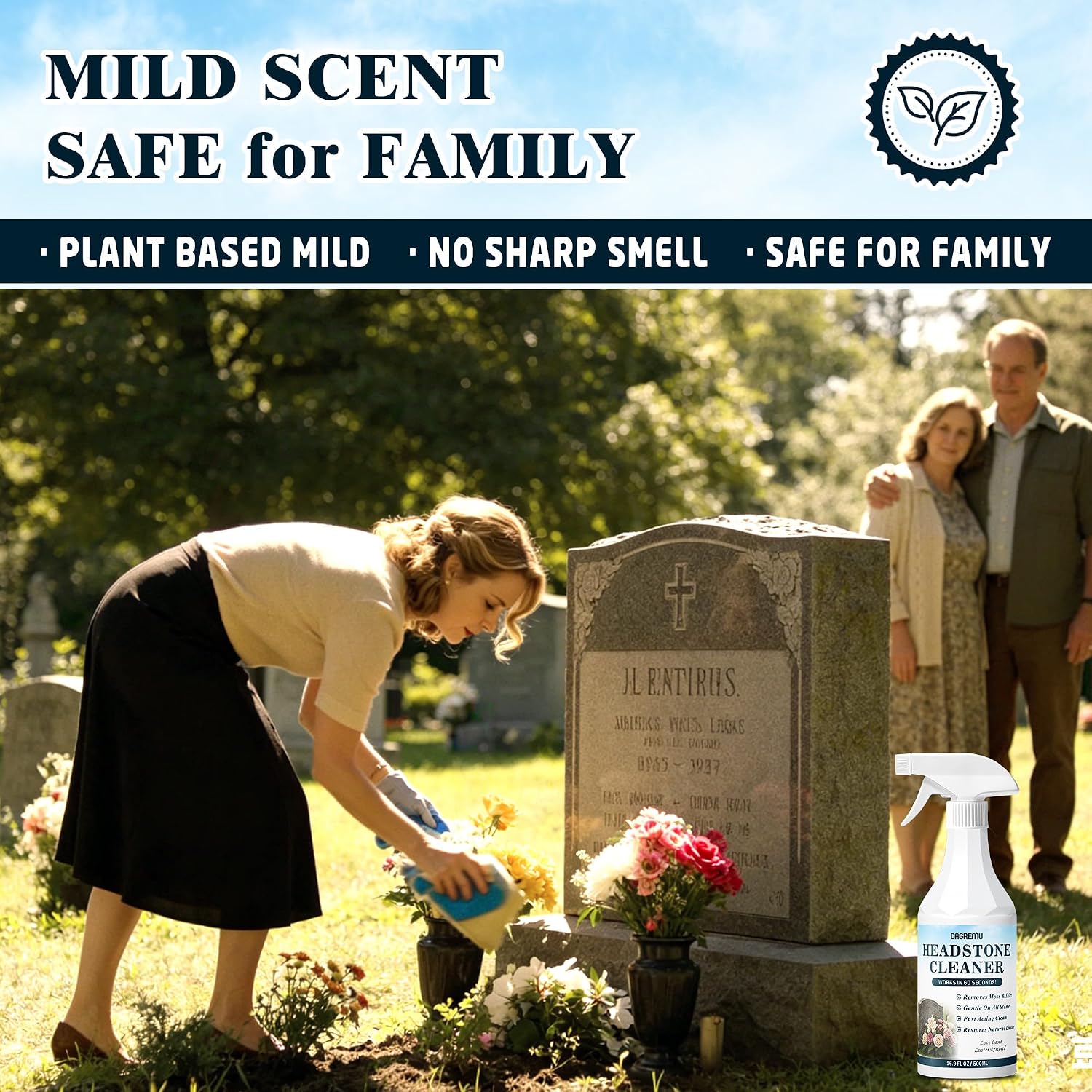 Headstone Cleaner for Graves, Effectively Removes Tough Moss & Dirt Stains