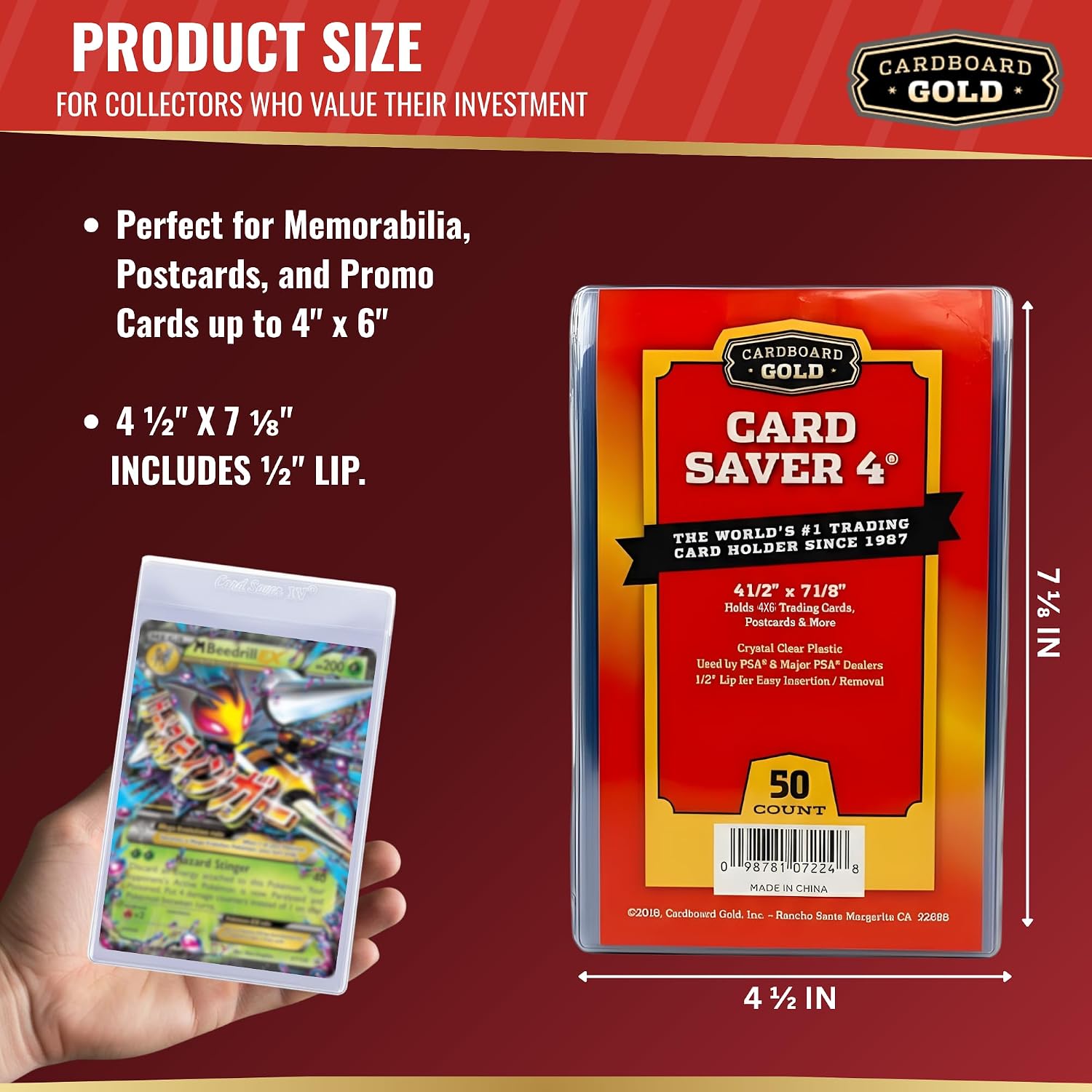 Card Saver 4 - Semi-Rigid Holders for Grading - 50 count | PSA BGS SGC CGC Submission Compatible, 4 1/2 x 7 1/8 Size