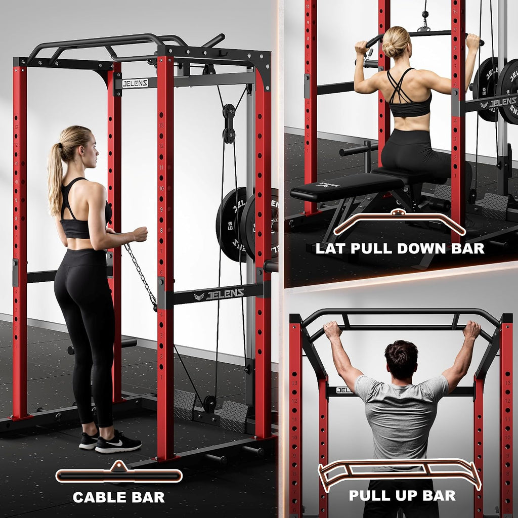 S21 Power Cage, Multi-Function Power Rack with Adjustable Cable Crossover System, 2000LBS Squat Rack for Home Gym