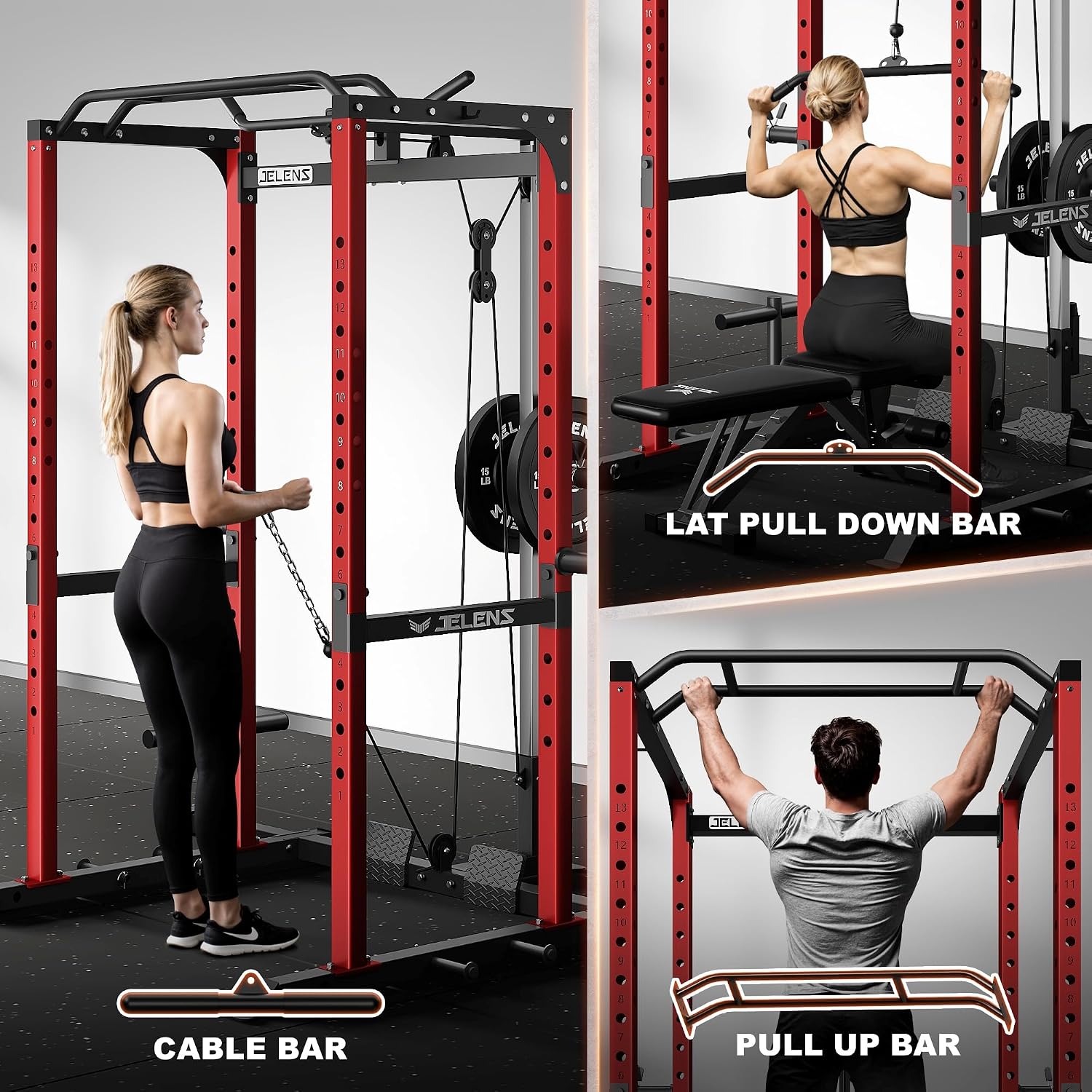 S21 Power Cage, Multi-Function Power Rack with Adjustable Cable Crossover System, 2000LBS Squat Rack for Home Gym