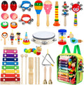 Kids Musical Instruments, 33Pcs 18 Types Wooden Percussion Instruments Tambourine Xylophone Toys for Kids Children