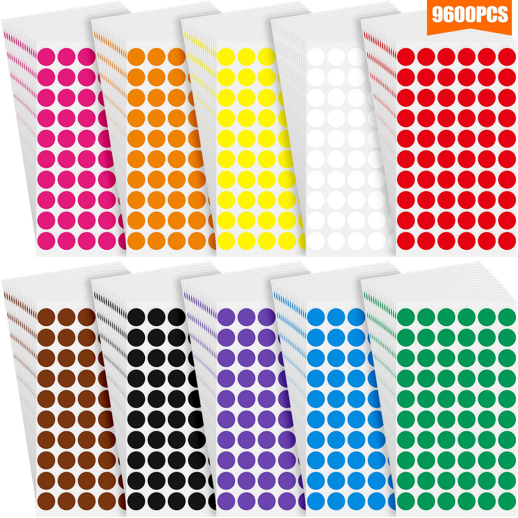 9600 Pieces 1/2 Inch Colored Dot Stickers Round Labels 10 Colors