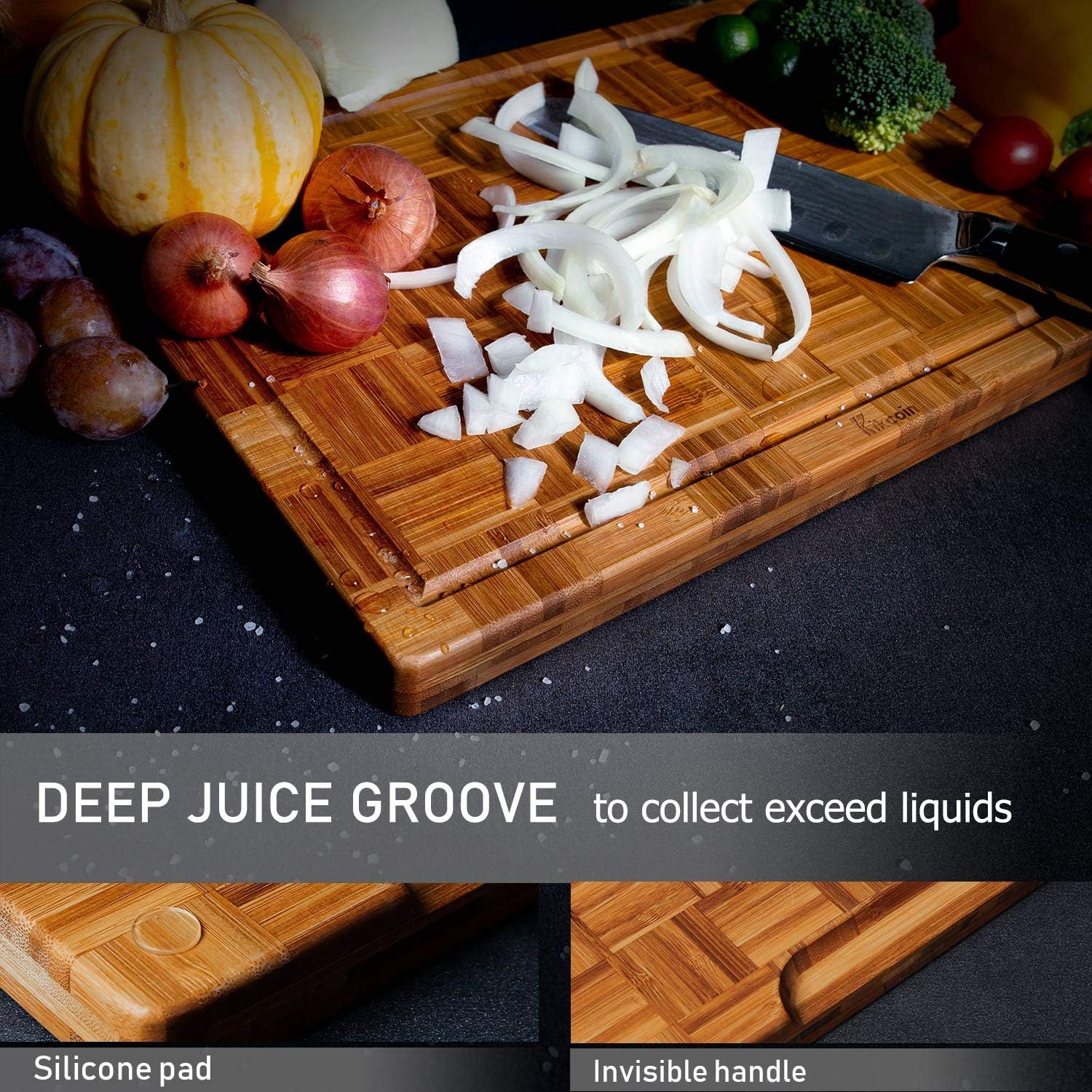 Extra Large Bamboo Cutting Boards, (Set of 3) Chopping Boards with Juice Groove Bamboo Wood Cutting Board Set Butcher