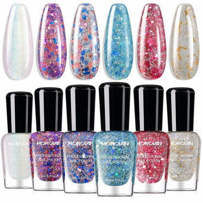Confetti Nail Polish Set: 6 Colors Chunky Glitter Colorful Sparkle Purple Blue Green sparkly Gold Silver Toe