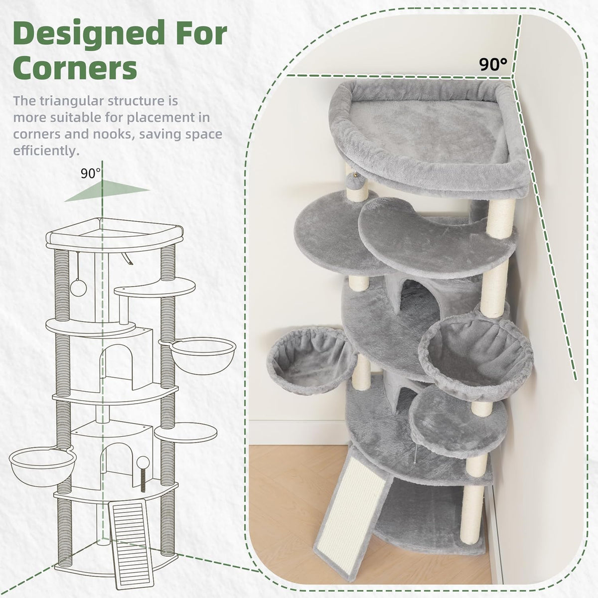 Corner Cat Tree, All Sisal Multi-Cat Scratching Posts GCT035W