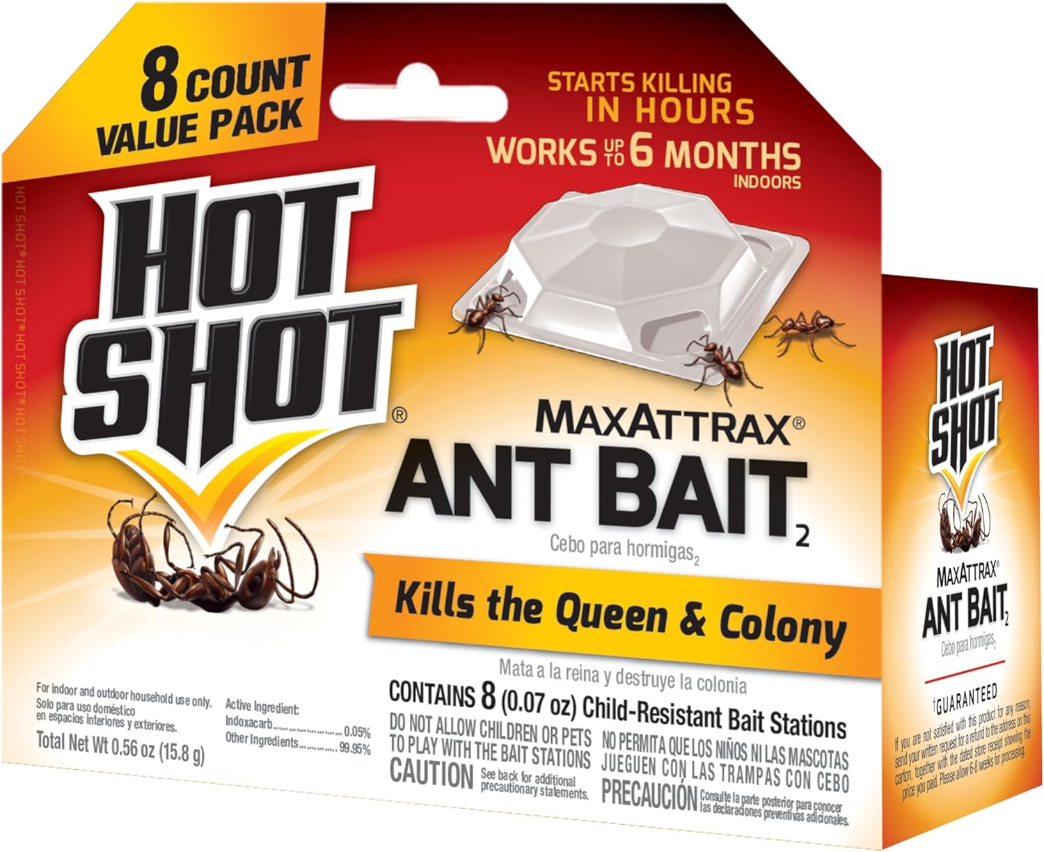 MaxAttrax Ant Bait 8 Count, Child-Resistant Bait Stations | Starts Killing In Hours; For Indoor & Outdoor Use, Works