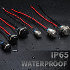 STARELO 5pcs 16mm Latching Push Button Switch Black Shell with pre-Wiring, IP65 Waterproof Push Button Switch,Aluminum Alloy 1 Normally Open Without LED.