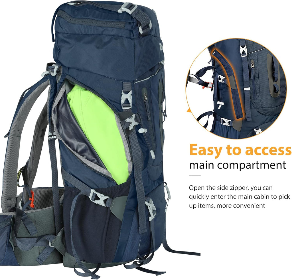 60L Internal Frame Hiking Backpack, Rain Cover Included | Camping Backpack Made from 600d Nylon, 7-Stage Torso Fit