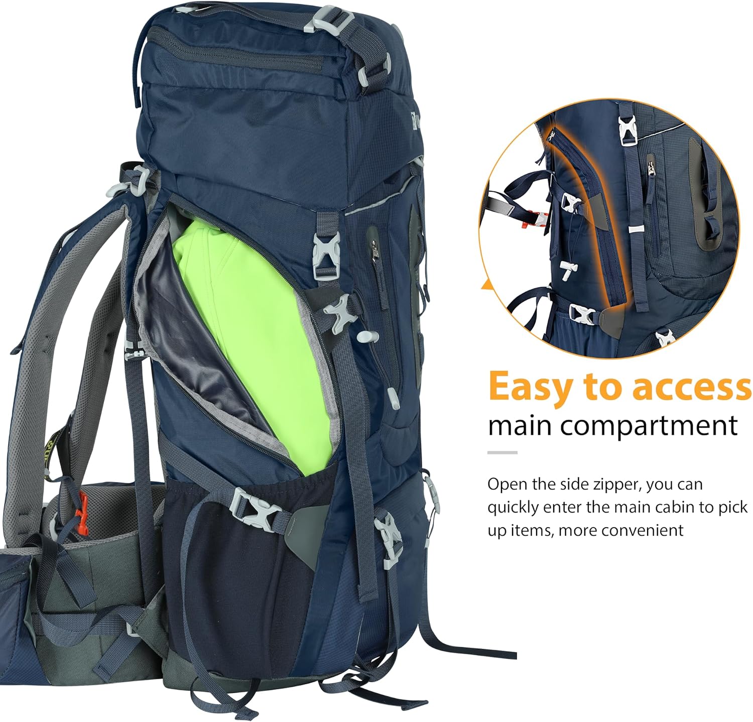 60L Internal Frame Hiking Backpack, Rain Cover Included | Camping Backpack Made from 600d Nylon, 7-Stage Torso Fit