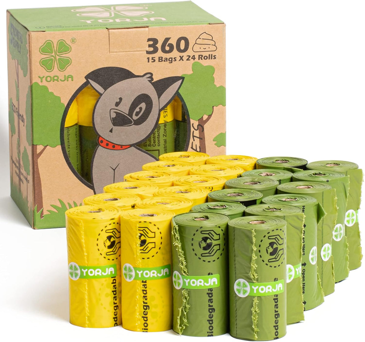 Dog Poop Bags Rolls with OK biobased Certified, 360 Pet Waste Bags, 100% Leak Proof Extra Thick and Strong Corn