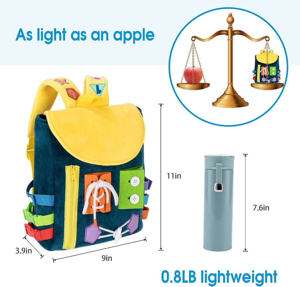 Busy Board - Toddler Backpack with Buckles and Learning Activity Toys - Develop Fine Motor Skills and Basic Life