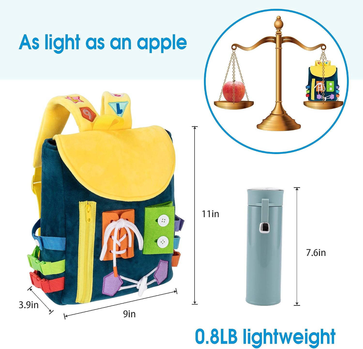 Busy Board - Toddler Backpack with Buckles and Learning Activity Toys - Develop Fine Motor Skills and Basic Life